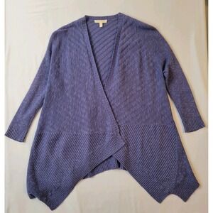 Eileen Fisher Sweater Women Sz PP‎ Linen Blend 3/4 Sleeve Waterfall Front Purple
